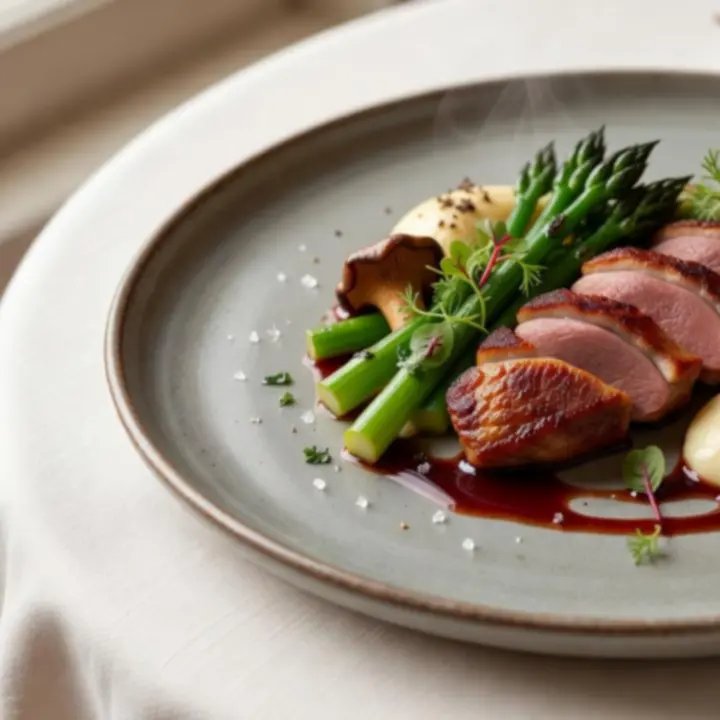 Assiettes gastronomiques de saison servies dans un bistro français lumineux